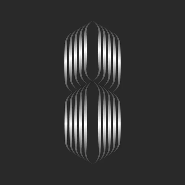 モノグラム番号8ロゴ3D金属効果 滑らかな細い線から銀ストライプ 書道8番号アイデンティティ — ストックベクタ