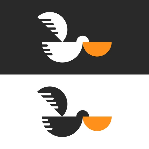 Pelican Bird Logo Side View Black White Kids Illustration Minimal — Stock Vector