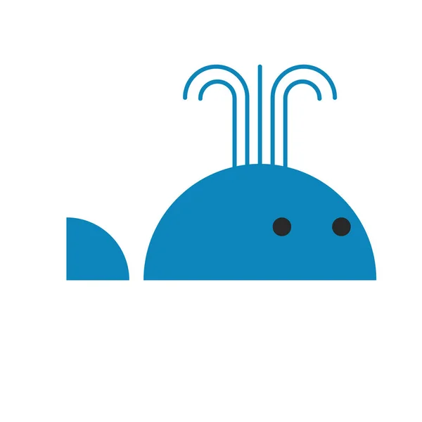 Blue Whale Water Fountain Eyes Simple Cartoon Kids Illustration Primitive — Stock vektor