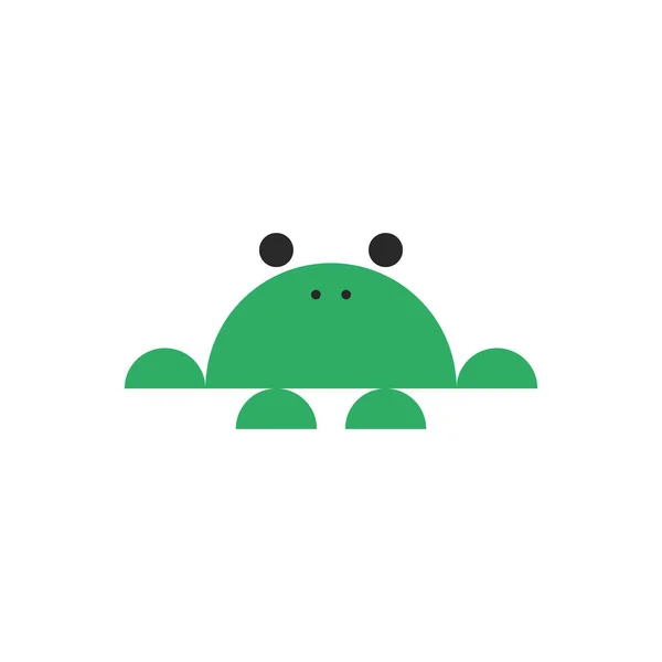 Green Frog Logo Made Semicircular Geometric Shapes Simple Comic Illustration — Stockvector