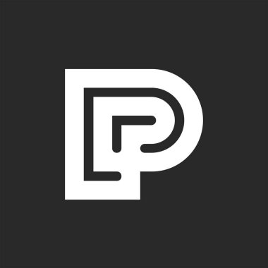 Kalın P harfi logo monogramı, labirent şekli kimlik siyah ve beyaz amblemi, kimlik tasarımı modeli.