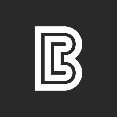Monogram harfi B logo çizgileri sanat, labirent şekli kimlik siyah ve beyaz amblem, doğrusal kimlik tasarımı.