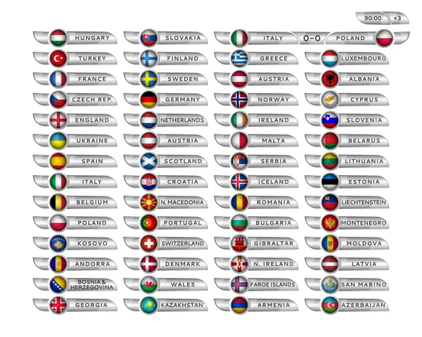 Иконки Национальных Флагов Европейских Стран Принимают Участие Чемпионате Европы Футболу — стоковый вектор