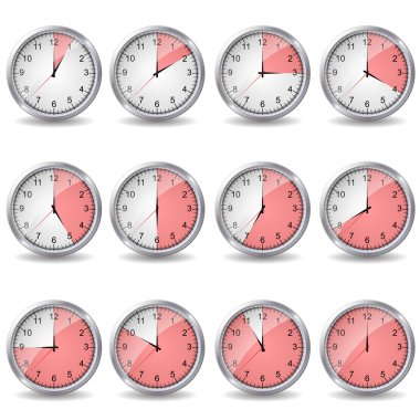Clocks showing different time clipart