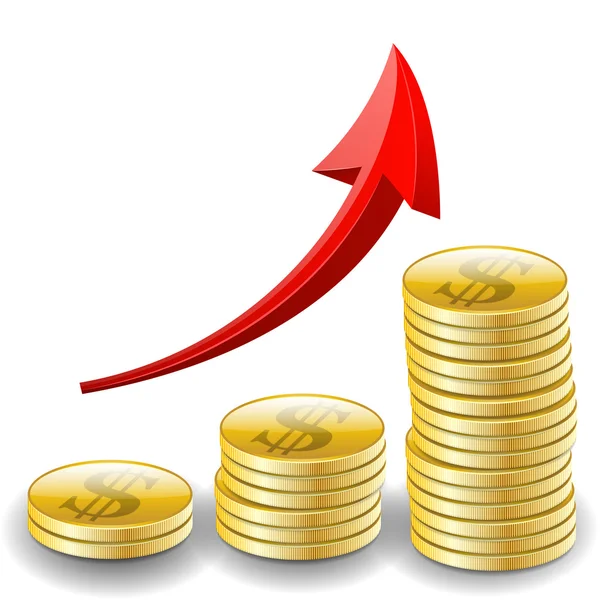 Diagrama de comércio com moedas de ouro ilustração vetor dinheiro — Vetor de Stock