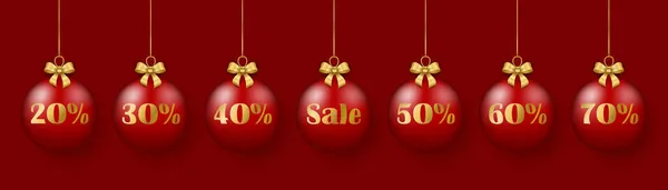 Julen Och Nyår Försäljning Designelement Röda Glaskulor Med Guld Försäljning — Stock vektor