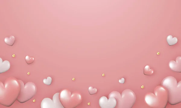 Realistisch Ontwerp Voor Valentijnsdag Moederdag Vrouwendag Bruiloft Glanzende Harten Roze — Stockvector