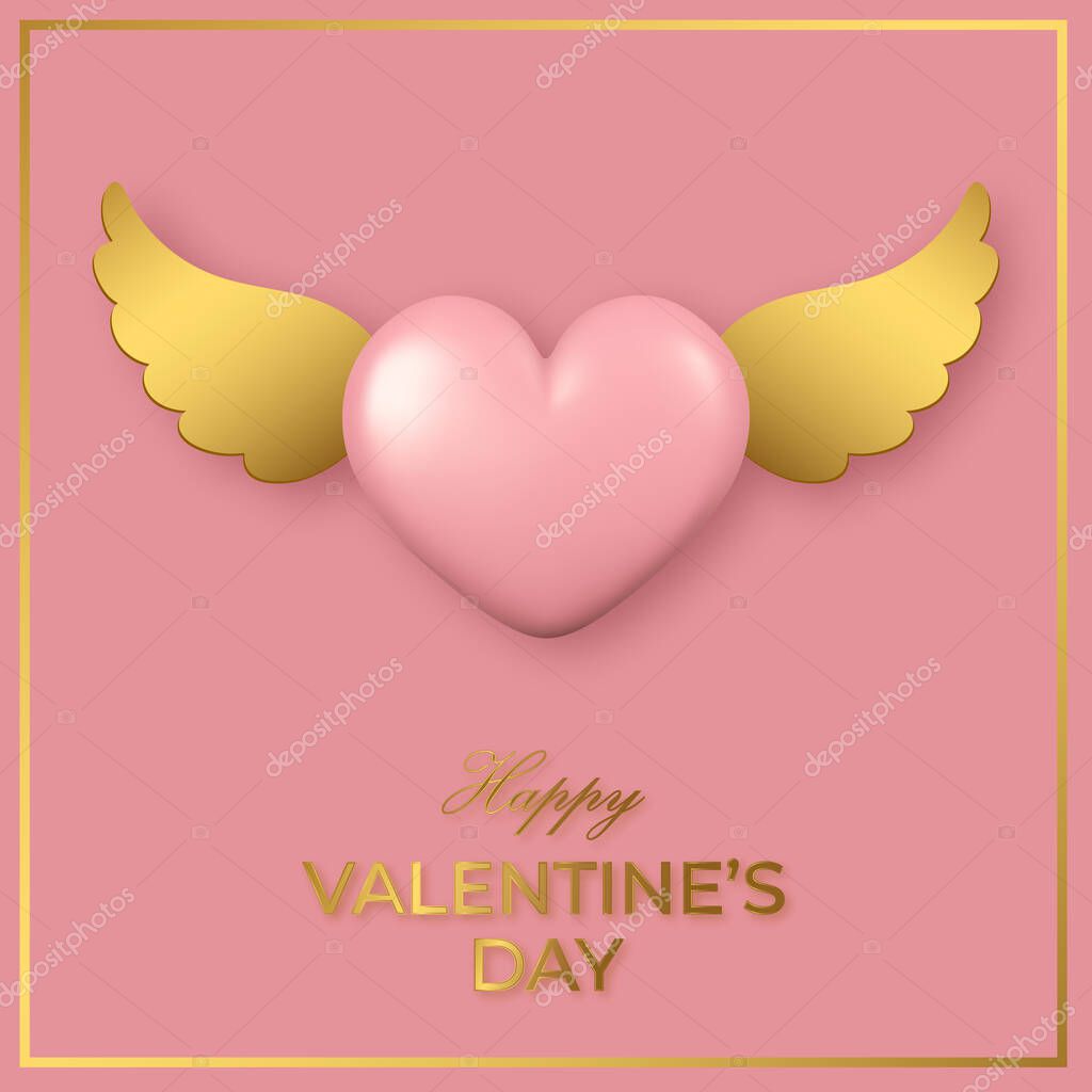 Feliz Día San Valentín Tarjeta Felicitación Corazón Rosa Con Alas Vector de  stock por ©ovz777 539649220, image size:1024x1024