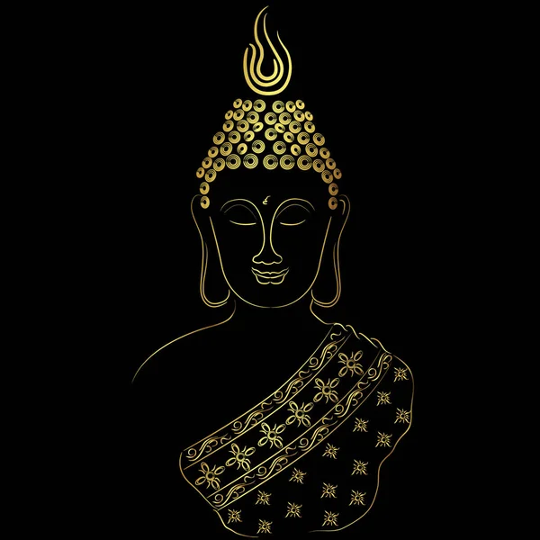 Buddha Med Gyllene Gräns Isolat Svart Bakgrund — Stock vektor