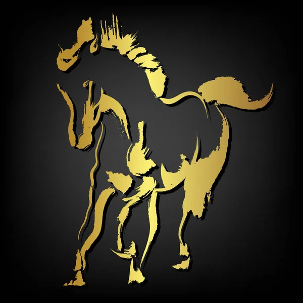 Золотой Конь Золотым Мазком Кисти Изолировать Черный — стоковый вектор