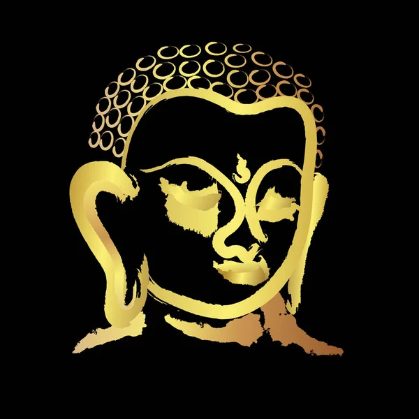 Head Buddha Golden Brush Stroke Isolate Black Background — Stock Vector