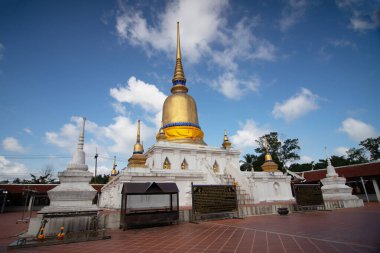 Golden pagoda at Wat Phra That Sawi in Sawi District in Chumphon Province is an important temple of Sawi District , Chumphon , Thailand 