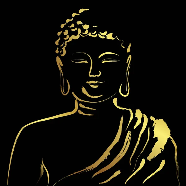 Buddha Golden Brush Stroke Painting Black Background — Vettoriale Stock