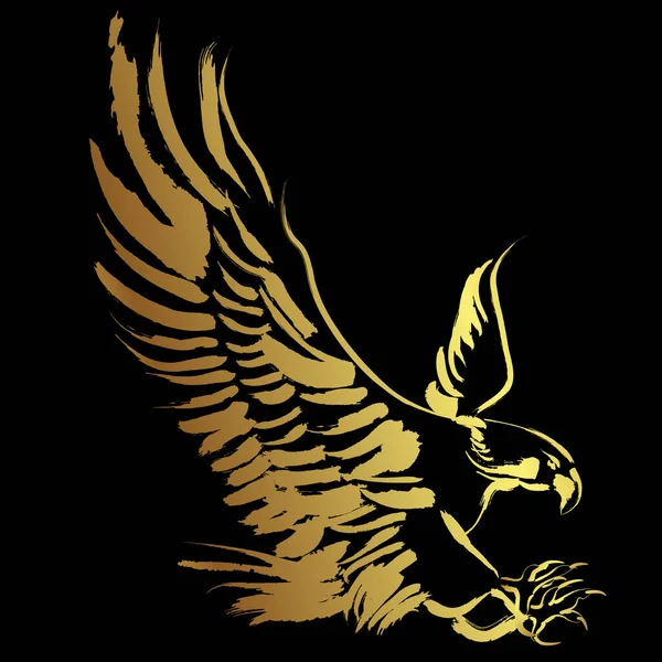 Blad Eagle Fliegt Über Schwarzem Hintergrund Abbildung Goldene Randtätowierung Über — Stockvektor