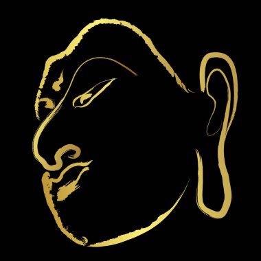 Altın yüzlü Buddha altın fırça darbesiyle siyah arka planda izole edildi