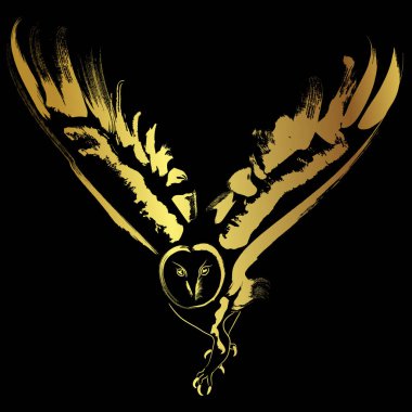 Ahır Baykuşu, siyah arkaplanda altın fırça darbesi