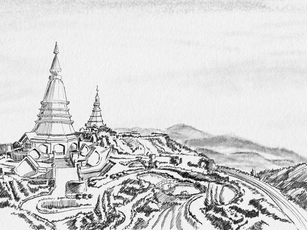 Croquis Doi Inthanon Sketch Fine Printing Paper Chiangmai Thaïlande — Photo