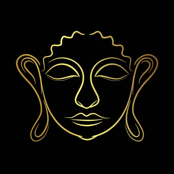 Golden Face Buddha Golden Border Isolate Black Background — Stock Vector