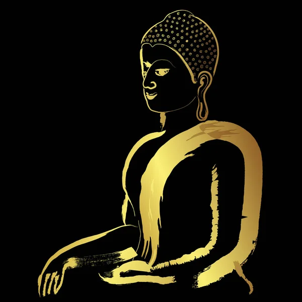 Buddha Con Pennellata Dorata Sfondo Nero Disegno Pennellata Vettoriale — Vettoriale Stock
