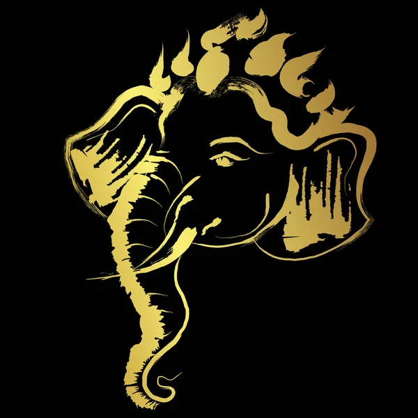 Lorde Sree Ganesh Com Pincelada Dourada Ilustração Isolado Fundo Preto — Vetor de Stock