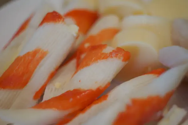 Crab Stick Nahaufnahme Für Japanisches Essen Hintergrund — Stockfoto