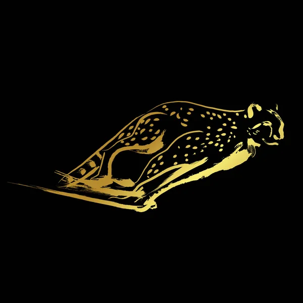 Cheetah Running Pincel Pintura Dourada Sobre Fundo Preto — Vetor de Stock