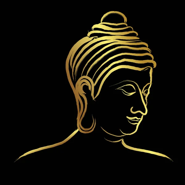 Face Golden Buddha Head Golden Border Element Golden Brush Stroke — Stock Vector
