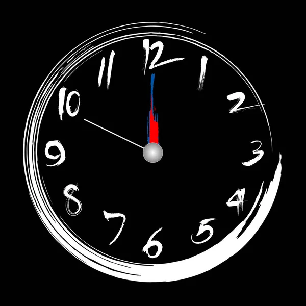 Reloj Pincelada Horas Mediodía Medianoche Ilustración Pintura Pincel Diseño — Vector de stock