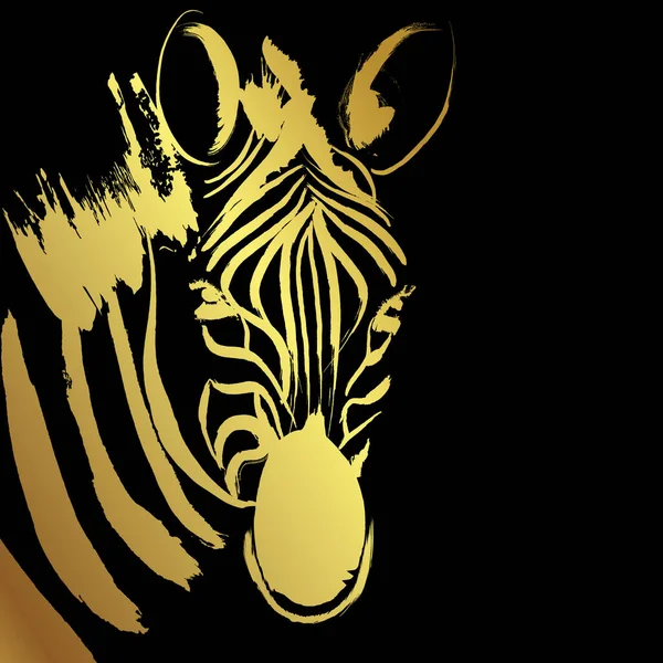 Zebra Pincel Acidente Vascular Cerebral Pintura Dourada Sobre Fundo Preto — Vetor de Stock