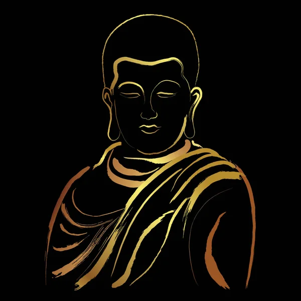 Golden Buddha Brush Stroke Painting Black Background — Vettoriale Stock