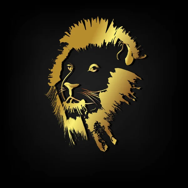 Lion Golden Brush Stroke Painting Black Background — Vetor de Stock