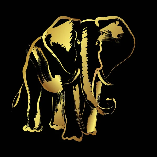 Elefante Con Pincelada Dorada Estilo Pintura Ilustración Vector Diseño — Vector de stock
