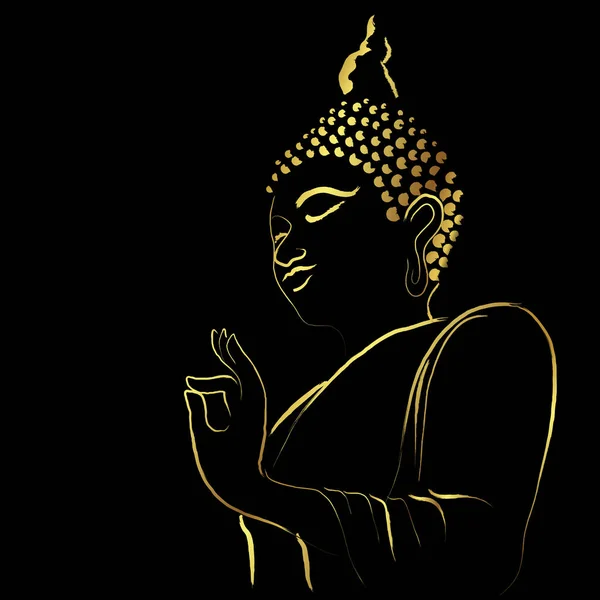 Golden Buddha Pensel Stroke Målning Vektor Design Över Svart Bakgrund — Stock vektor