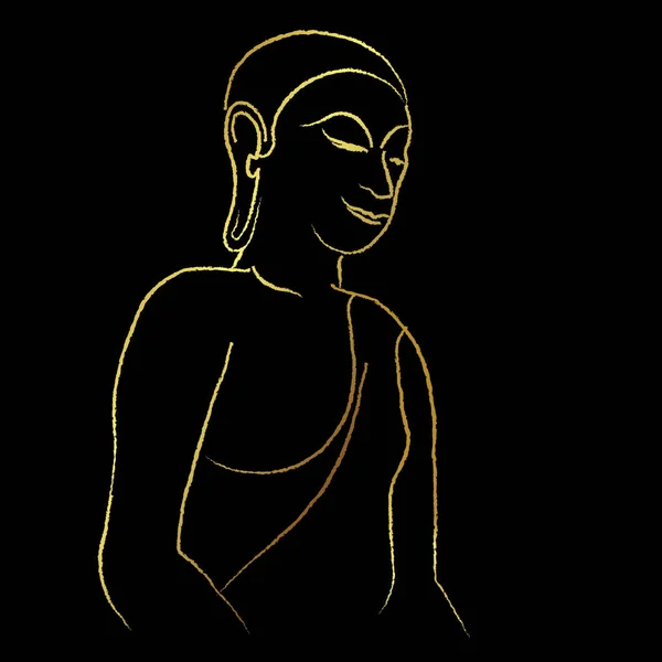 Golden Buddha Line Painting Vector Design Black Background — Vettoriale Stock