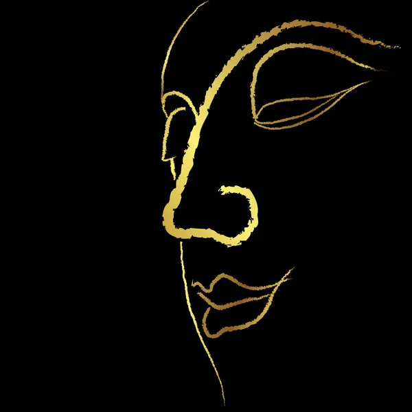 Closeup Golden Buddha Face Sketching Vector Design Black Background — Vector de stock