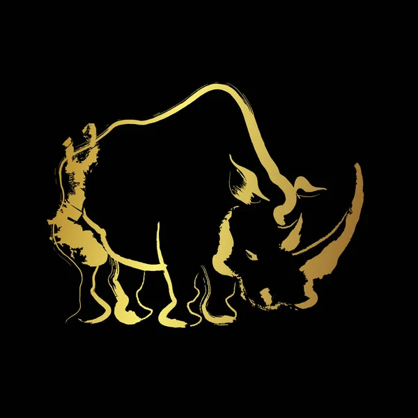 Rhino Golden Paint Brush Stroke Black Background — Vetor de Stock