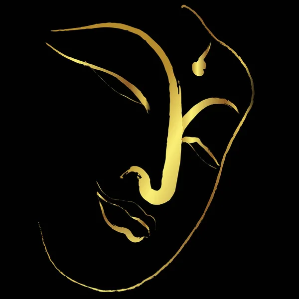 Closeup Golden Buddha Face Sketching Vector Design Black Background — Wektor stockowy