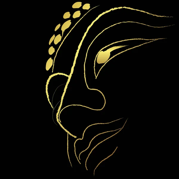 Closeup Golden Buddha Face Sketching Vector Design Black Background — Vector de stock