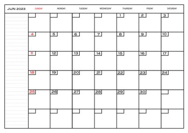 Aylık Carlendar Haziran 2023 planlamacısı