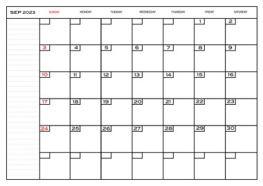 Aylık Carlendar Eylül 2023 planlamacısı