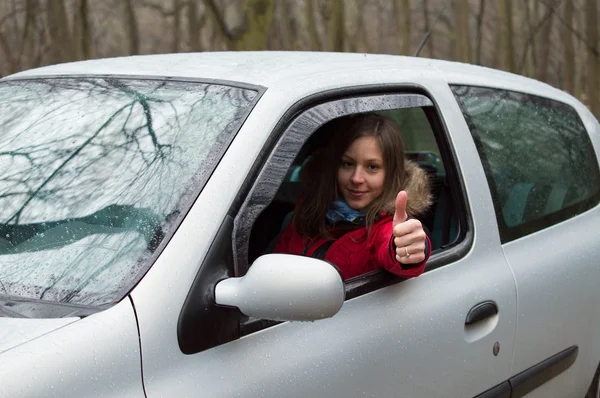 Arabadan arıyorum ve başarı gösteren genç bir kadın