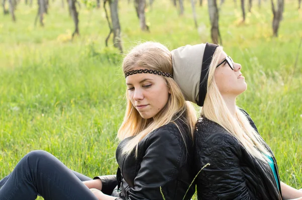 Twins sitting in gras — Stock Photo, Image