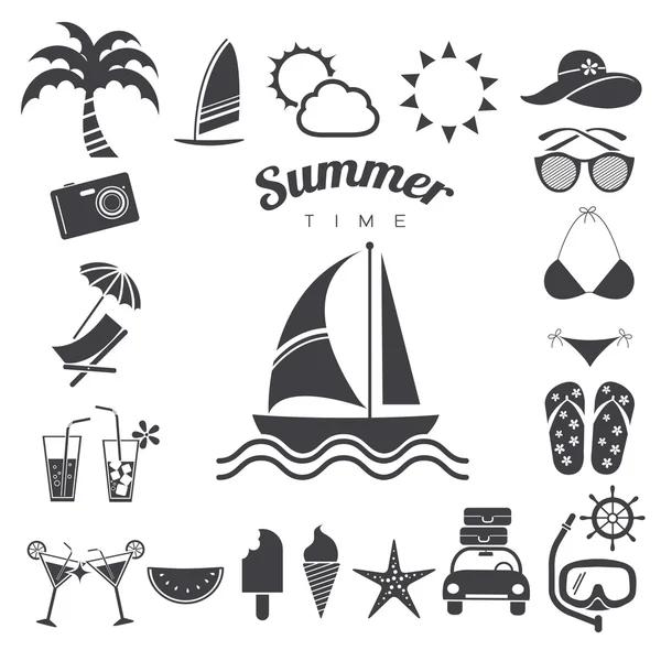 Conjunto de iconos de verano, ilustración vectorial — Vector de stock