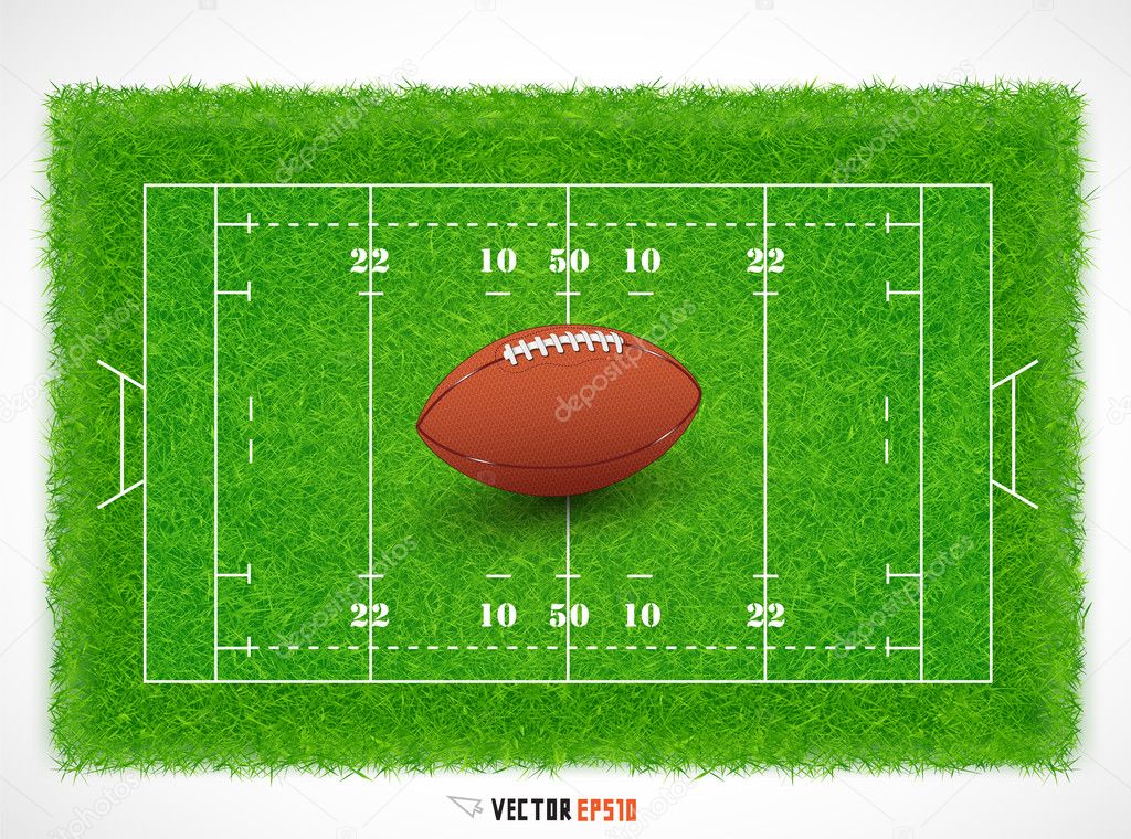 Rugby field with realistic grass textured, Vector illustration