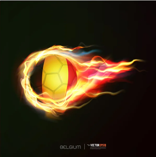 Belçika bayrağı üzerinde uçan futbol topu ile izole siyah geri ateş