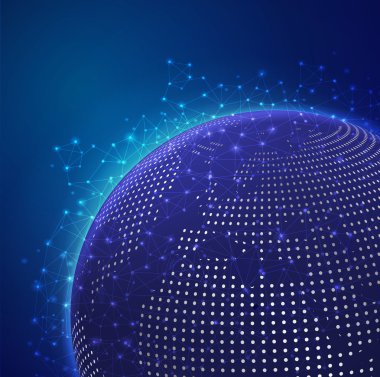 Küresel teknoloji mesh nokta Dünya Haritası, vecto ile dijital ağı