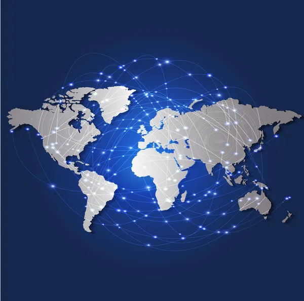 Mapa do mundo e rede de malha de tecnologia, ilustração vetorial —  Vetores de Stock