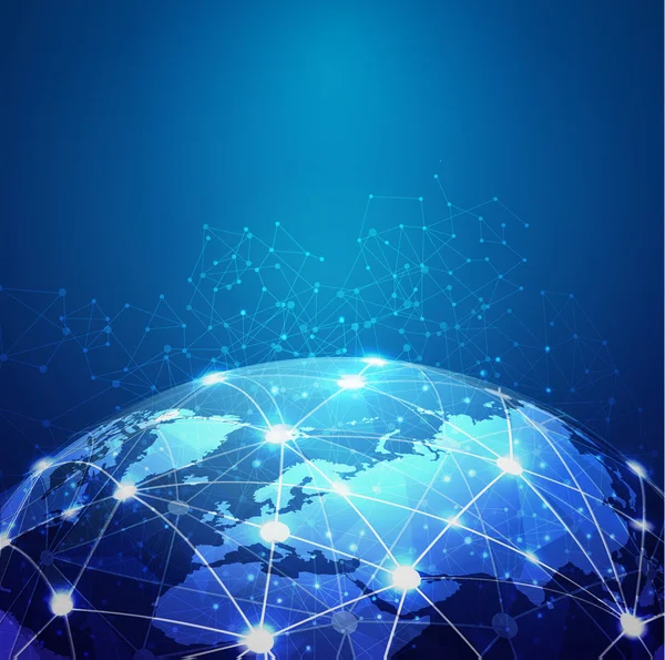 Vektör Dünya mesh dijital iletişim ve ağ teknolojisi, — Stok Vektör