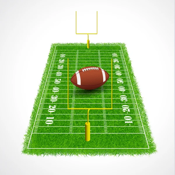 Vue en perspective du terrain de football américain avec gazon réaliste texturé, illustration vectorielle — Image vectorielle