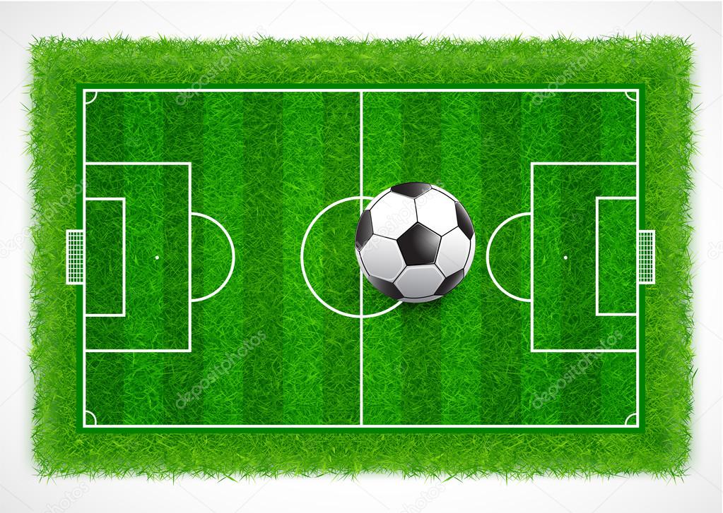 Top view of an empty soccer field with realistic grass texture, Vector & illustration